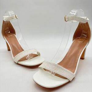 Allegra K Heels Womens 9‎ Cream Glitter Ankle Strap Heels Party Dress Shoes